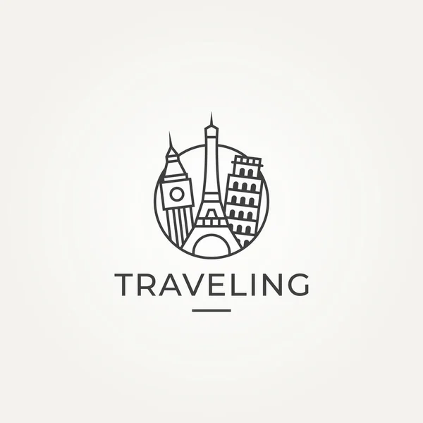 Minimalist Travel City Landmark Line Art Icon Logo Emblem Template — Wektor stockowy