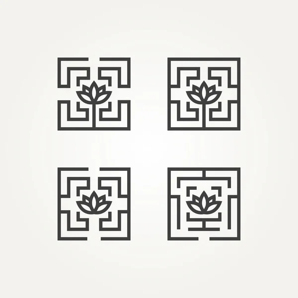 set of minimalist maze geometry lotus flower line art icon logo template vector illustration design. simple eco, beauty, spa, yoga logo collection concept