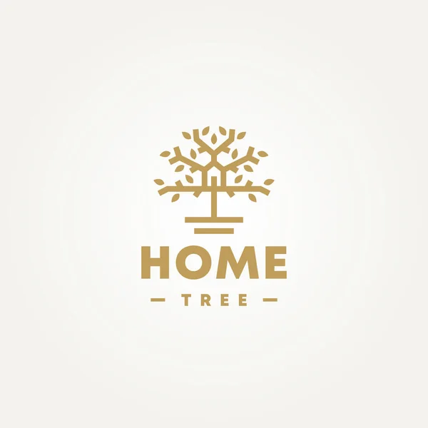 Luxe Minimaliste Arbre Maison Immobilier Ligne Art Icône Logo Modèle — Image vectorielle