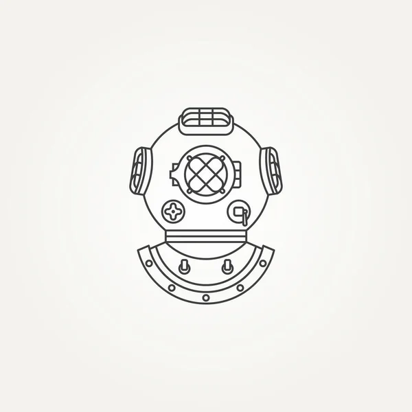 Minimalistyczny Klasyczny Vintage Kask Nurkowy Linii Ikona Sztuki Logo Szablon — Wektor stockowy