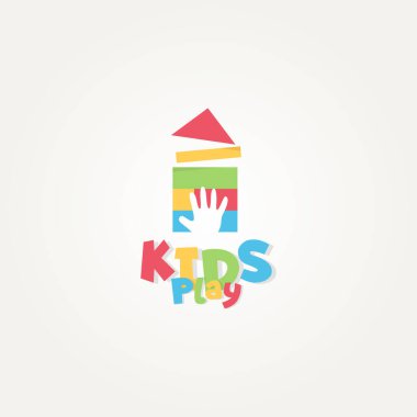 Minimalist modern çocuklar basit düz simge logo şablonu çizim tasarımı oyuncağı. Montessori sistem logosu ile çocuk eğitimi