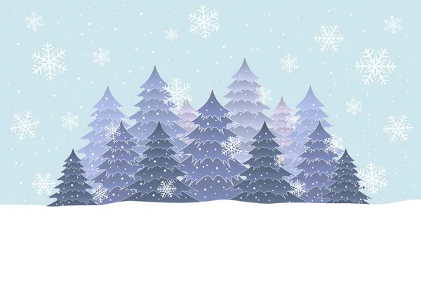 Julgran Med Snöflingor Blå Bakgrund God Jul Gratulationskort — Stock vektor