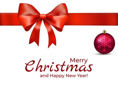 Kurdeleli ve balolu mutlu Noeller kartı. Mutlu Noeller ve mutlu bayramlar kartı.