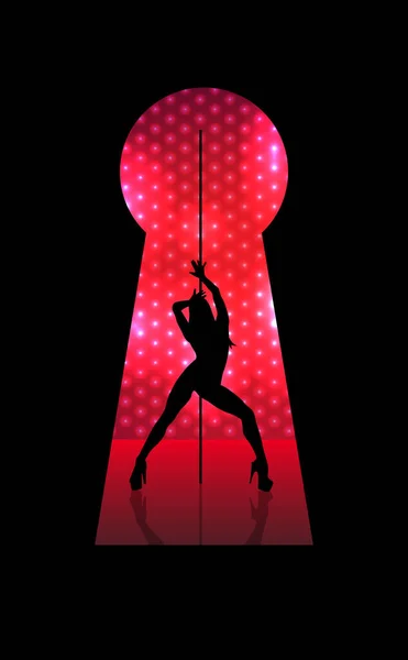 Kilitte striptiz yapan seksi bir genç kadının resmi.
