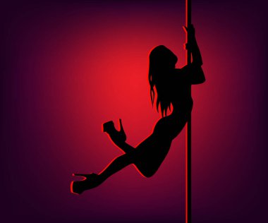 Seksi direk dansı. Polonyalı Dans Kadını. Seksi bir kızın siyah silueti.