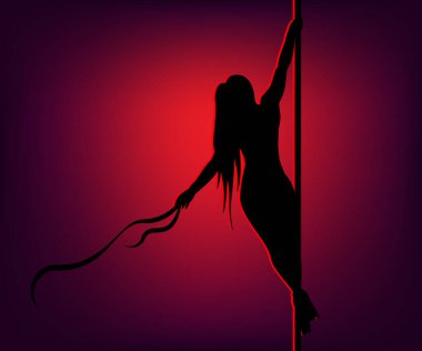 Seksi direk dansı. Polonyalı Dans Kadını. Seksi bir kızın siyah silueti.
