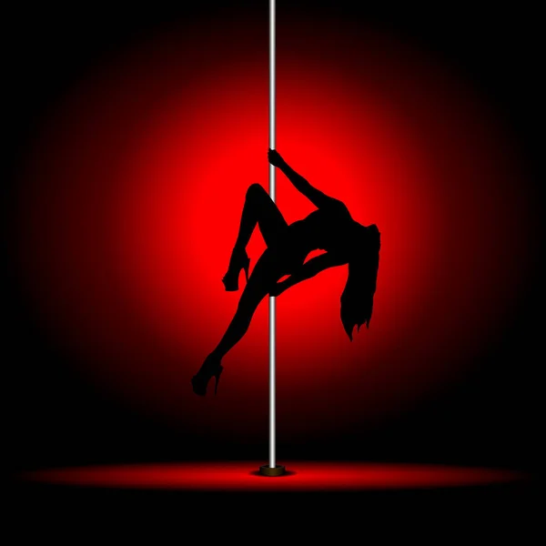 Sexy Pole Dança Menina Vermelho Luz — Vetor de Stock