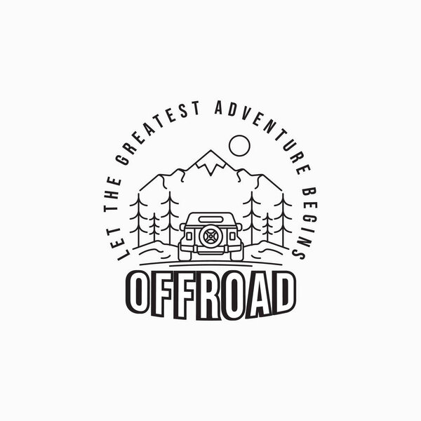 Offroad mountain adventure travel logo design. Travel industry minimalist line art logo concept. Adventure community emblem badge design.
