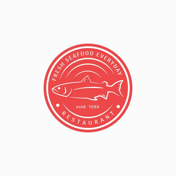 Salmon Fish Line Art Red Circle Background Seafood Restaurant Logo — Stock Vector