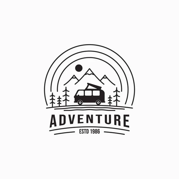 Silhouette Camper Van Mountain Travel Vintage Logo Design Forest Camp Стоковый вектор