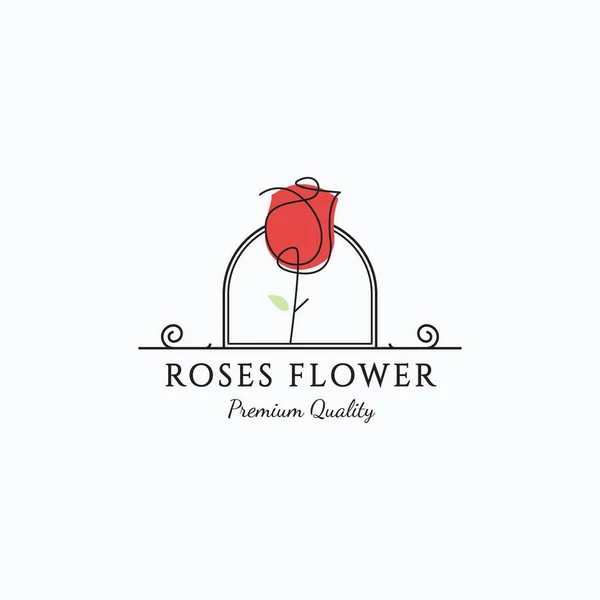 Minimalist Line Art Red Rose Logo Vector Illustration Design Simple —  Vetores de Stock