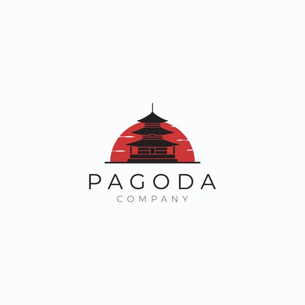 Vintage Pagoda Tempel Silhuett Logotyp Vektor Illustration Design Pagoda Siluett — Stock vektor