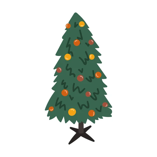 Cartoon Weihnachtsbaum Auf Christbaumständer Mit Spielzeug Und Kugeln Dekoriert Möbel — Stockvektor