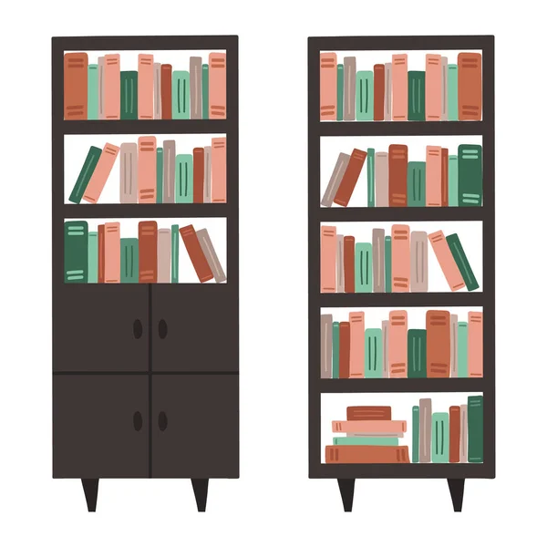 Cartoon Set Von Bücherregalen Mit Vielen Büchern Möbel Für Den — Stockvektor