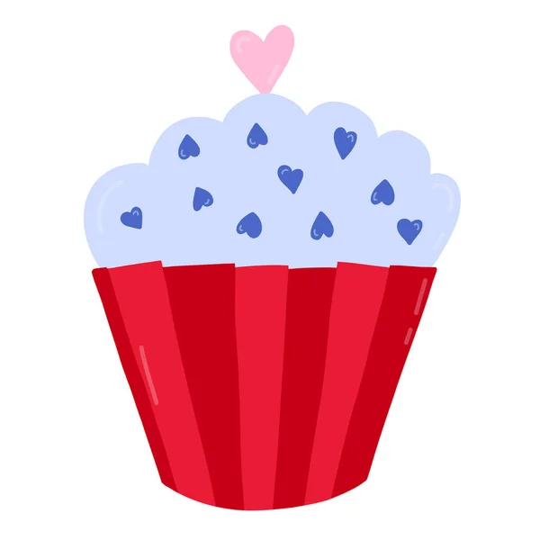Cute Bright Cupcake Hearts Paper Mold Sweet Food Hand Drawn — Stock Vector