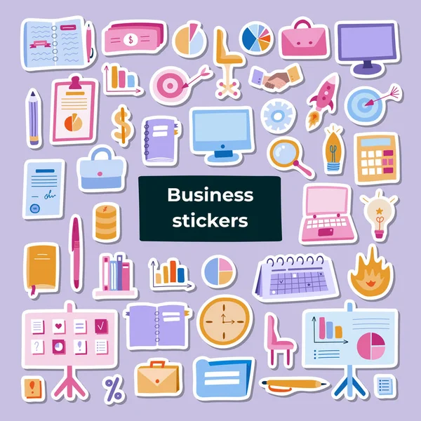 Big Business Set Colorful Hand Drawn Clipart Doodle Style Vector — Stock Vector