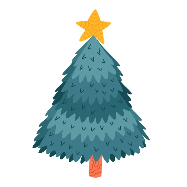 Cute Christmas Tree Trunk Star Hand Drawn Vector Clipart Isolated — Stock Vector
