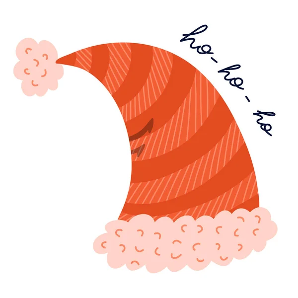 Carino Cappello Babbo Natale Con Pelliccia Scritte Vettore Disegnato Mano — Vettoriale Stock