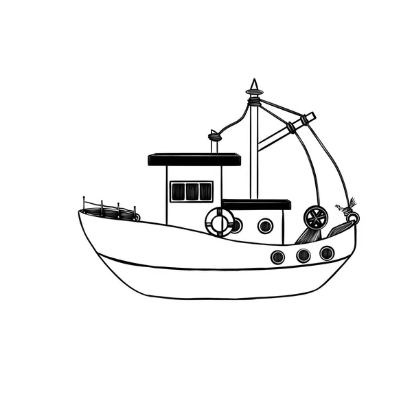 Eenvoudige Schets Van Een Zeeschip Vectorillustratie Zwarte Lijnen Een Witte — Stockvector
