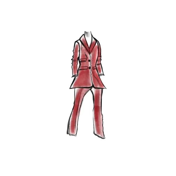 Vector Illustration Red Female Trouser Suit Fashion Illustration White Background — Stock Vector