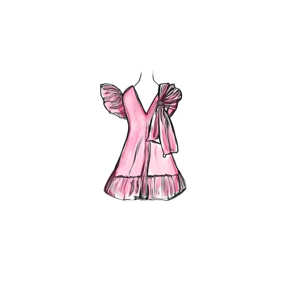 Vector Illustratie Van Een Vrouwelijke Roze Korte Jurk Met Een — Stockvector