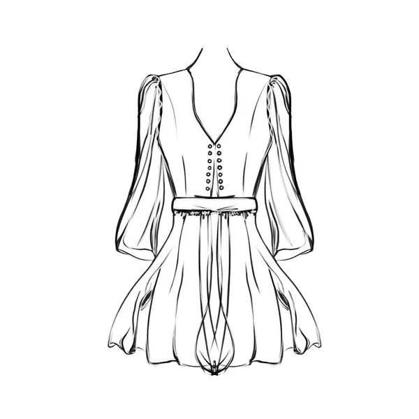 Vektorový náčrt krátkých lehkých dámských šatů, módní ilustrace — Stockový vektor