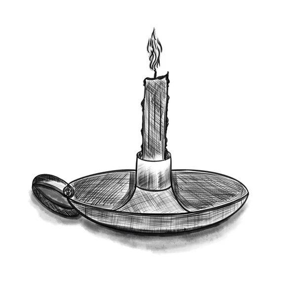 Dibujo dibujado a mano vectorial de una vela apagada por líneas grises — Vector de stock