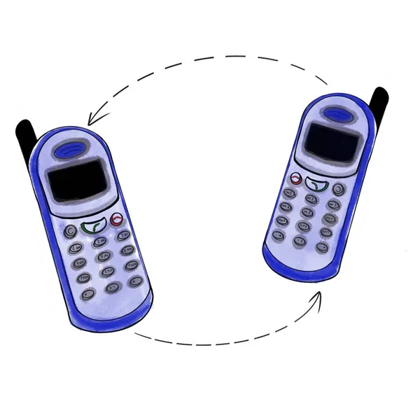 Vektor Handgezeichnete Illustration Der Mobilen Verbindung Telefone Blautönen Auf Weißem — Stockvektor