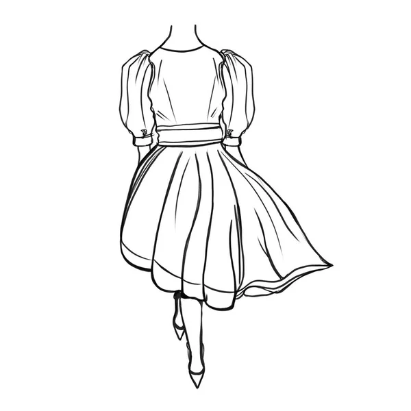 Vector Illustration Hand Drawn Sketch Woman Dress Fluttering Skirt Fashion — Stock Vector