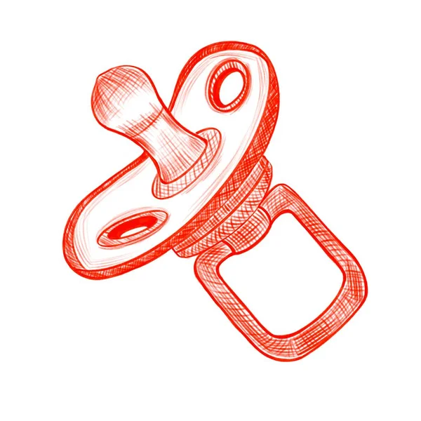 Vector doodle sketch baby pacifier red lines — Stock Vector
