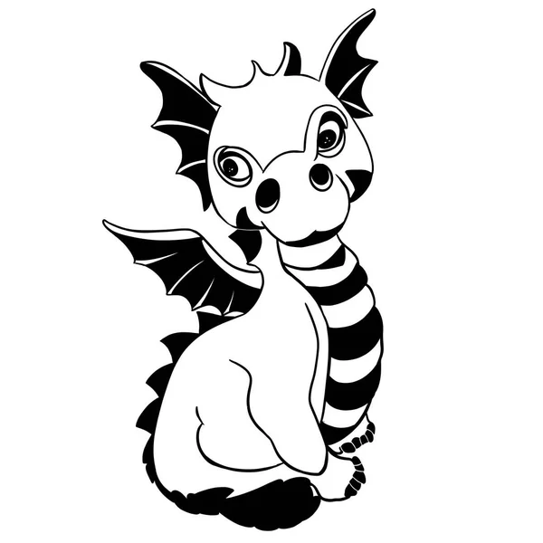 Vetor desenhado esboço de um dragão bebê bonito, estilo doodle com linhas pretas —  Vetores de Stock