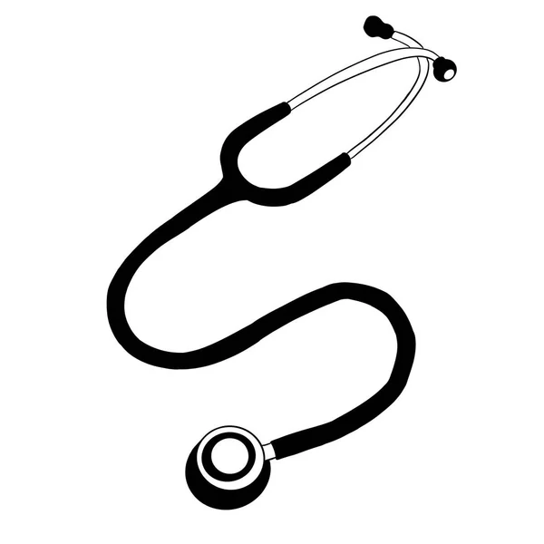 Boceto dibujado vectorial del estetoscopio médico, líneas negras estilo garabato — Vector de stock