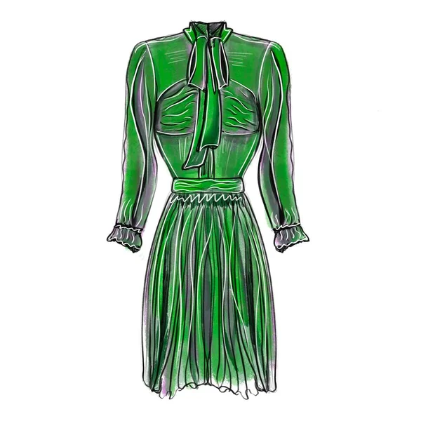 Wektor ilustracja długich kobiet sukienka w zieleni, ilustracja mody — Wektor stockowy