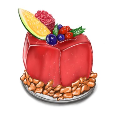 Resim el çizimi, meyveli pastadan bir parça izole.