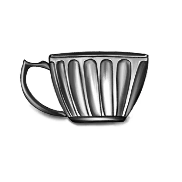Drawn sketch of a tea mug in shades of black and gray — Stock fotografie