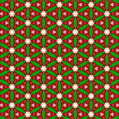 Kırmızı ve yeşil tonlarında geometrik şekilli vektör tekstil deseni