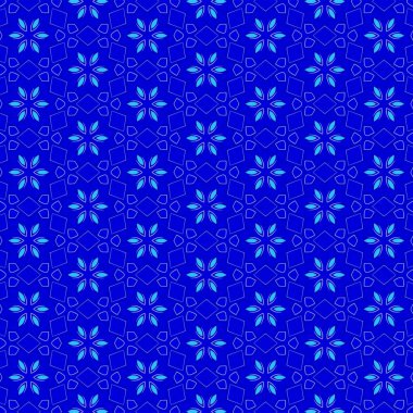 Mavi ve cyan tonlarında vektör çiçek deseni, basit grafik tasarımı