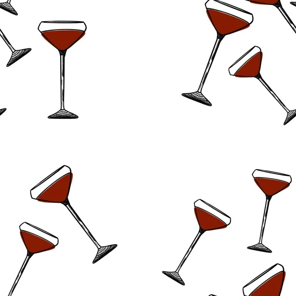 Bicchiere da vino rosso, disegno vettoriale in stile schizzo isolato su sfondo bianco. Disegno realistico a mano di un bicchiere con vino rosso — Vettoriale Stock
