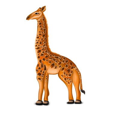 Vektör el çizimi zürafa çizimi, beyaz arka planda izole edilmiş vahşi hayvan rengi çizimi.