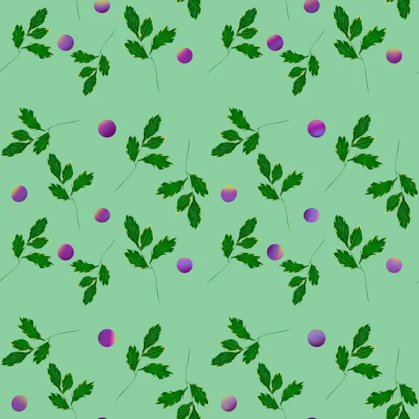 Yeşil dalları ve basit grafik tasarımı ile yeşil tonlarında vektörsüz çiçek deseni