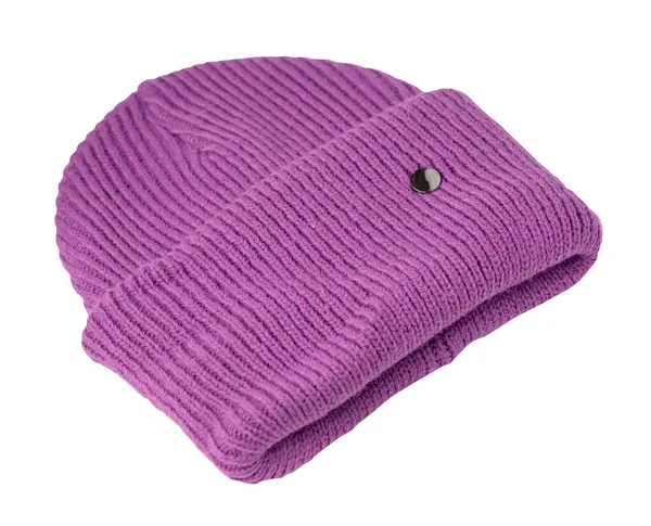 Sombrero Púrpura Punto Aislado Sobre Fondo Blanco Cálido Invierno Accessory —  Fotos de Stock