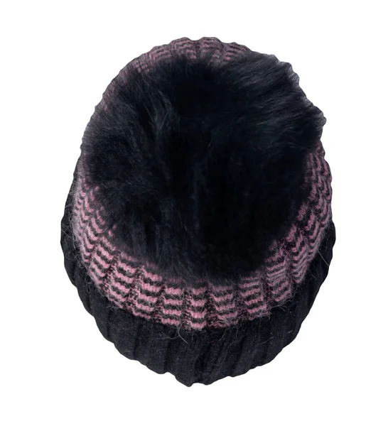 Chapeau Rose Noir Pour Femme Tricoté Avec Pompon Isolé Sur — Photo