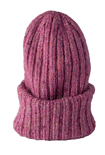 Cappello Rosa Lavorato Maglia Isolato Fondo Bianco Caldo Accessorio Invernale — Foto Stock