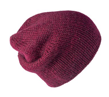 Burgundy şapkası beyaz arka planda izole edilmiş. Sıcak kış aksesuarı