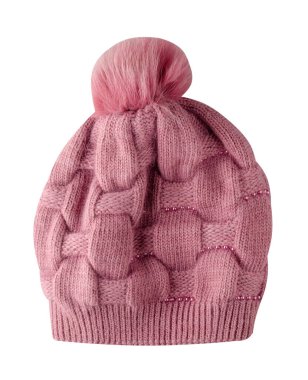   Örülmüş pembe şapka beyaz arka planda izole edilmiş..