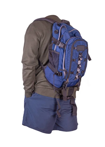Blue Backpack Dark Blue Shorts Hakki Summer Bomber Jacket Isolated — Stock Photo, Image