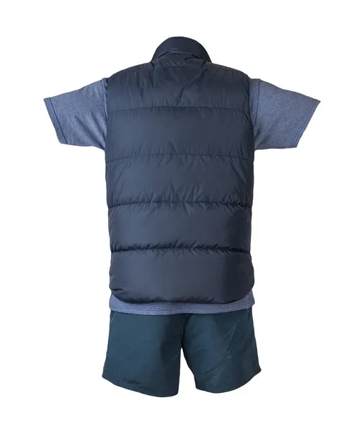 Jaqueta Sem Mangas Azul Escuro Camiseta Marinha Calções Esportivos Azuis — Fotografia de Stock