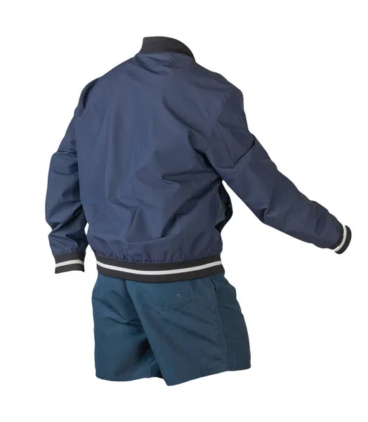 Mens Bomber Blu Scuro Giacca Pantaloncini Sportivi Blu Scuro Isolato — Foto Stock