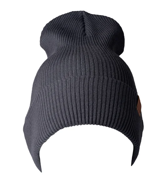 Πλεκτό Μαύρο Καπέλο Που Απομονώνεται Λευκό Φόντο Αξεσουάρ Καπέλου Μόδας — Φωτογραφία Αρχείου