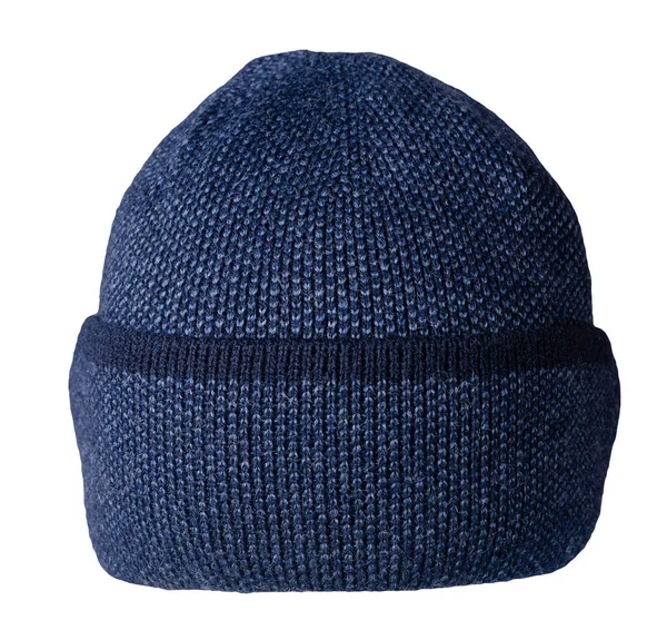 Stickad Mörkblå Hatt Isolerad Vit Bakgrund Mode Hatt Tillbehör För — Stockfoto